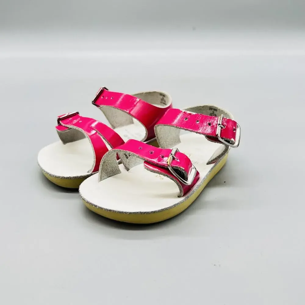Sun-San by Salt Water Sandals Girl 3 Pink Patent Leather Surfer Buckle Strappy